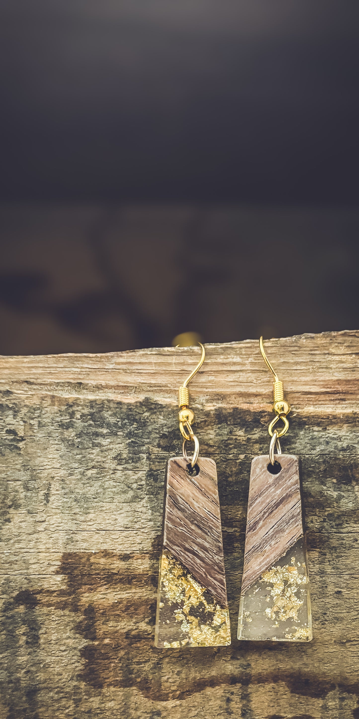 Beautiful Wood and Gold Fleck Resin Earrings