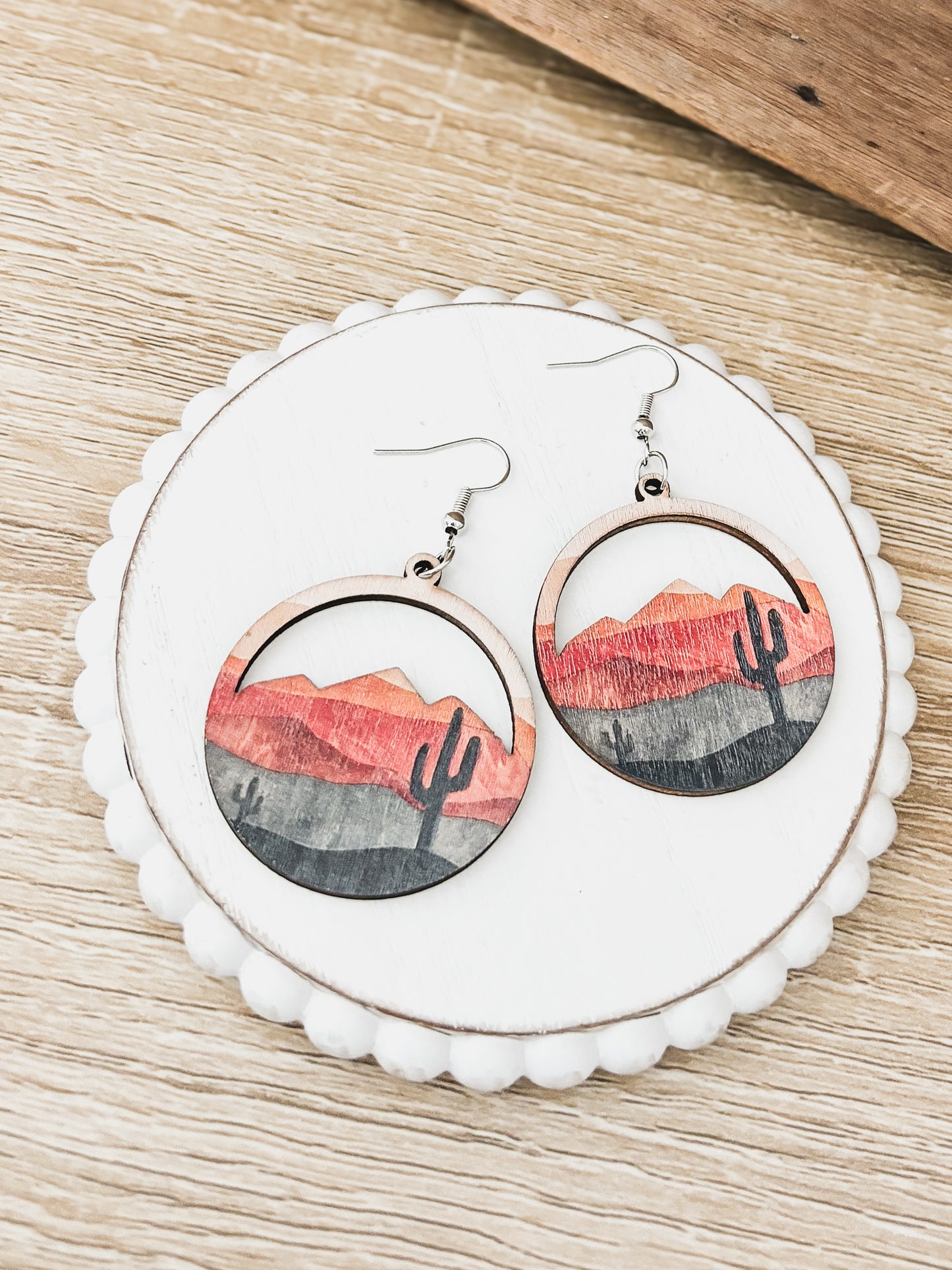 Desert Cactus Wood Earrings