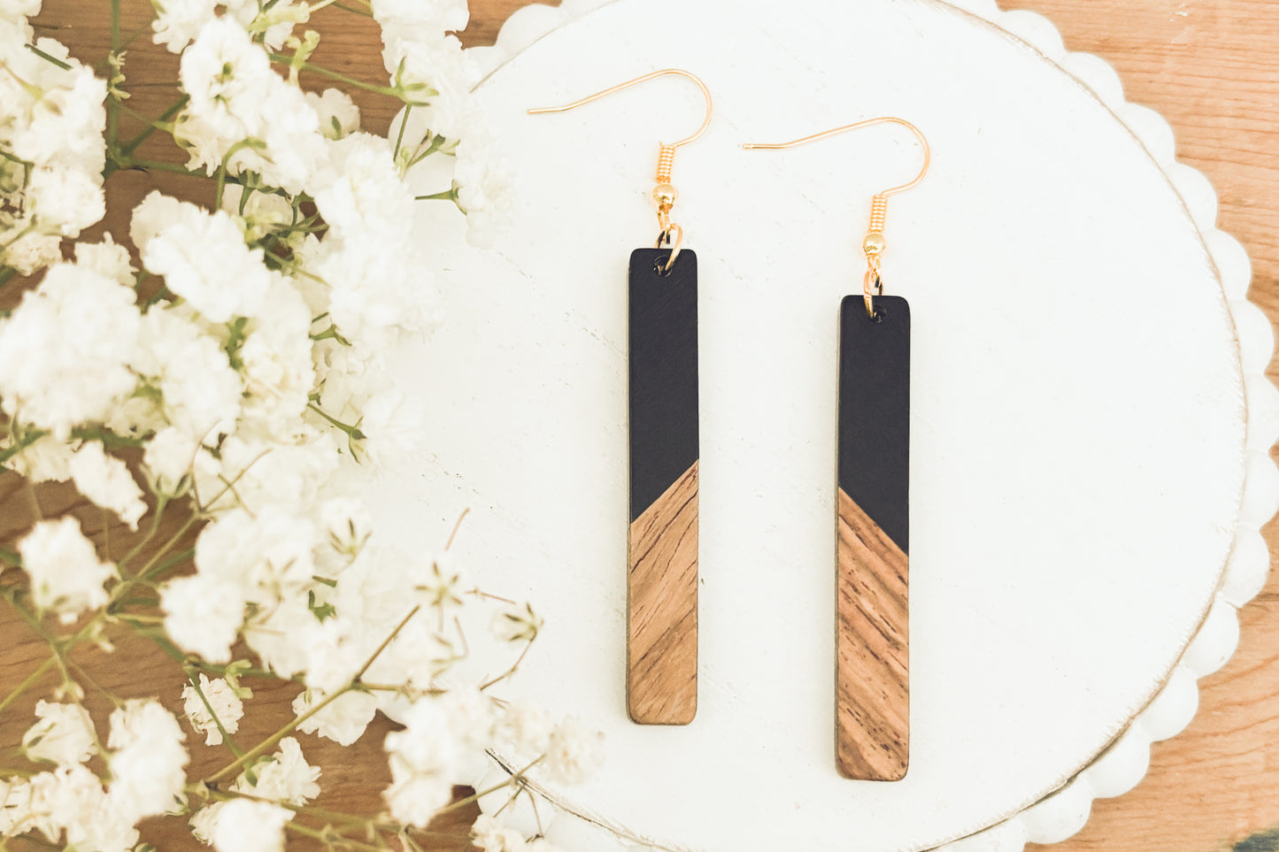 Beautiful Black Resin and Wood Earrings