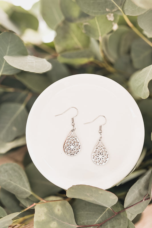 Beautiful Silver Floral Drop Earrings