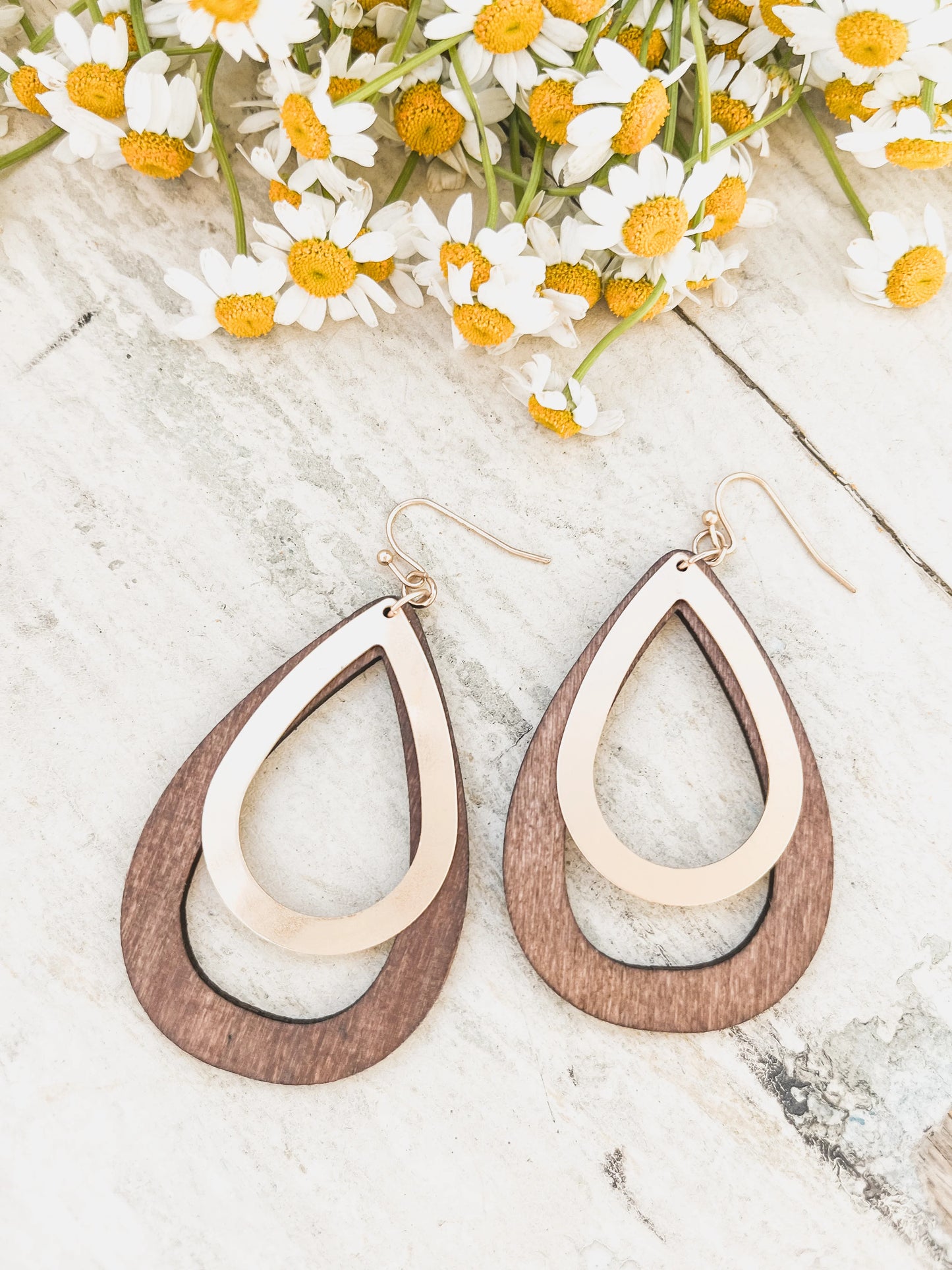 Beautiful Wood and Gold Drop Earrings