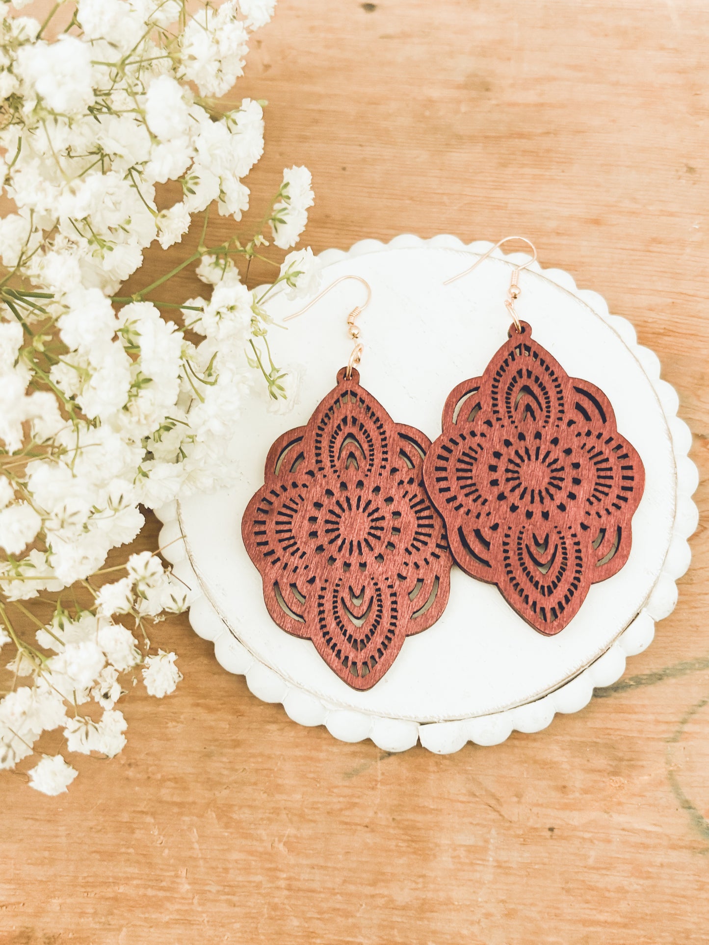 Beautiful Burgundy Wood Earrings