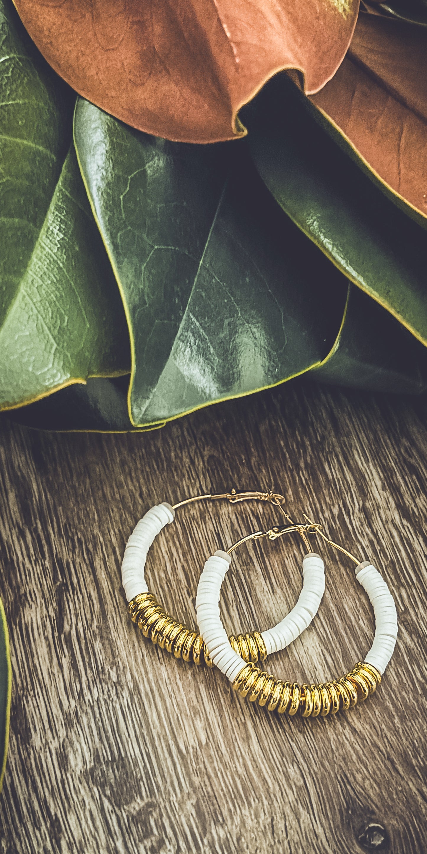 Beautiful White and Gold Clay Hoops