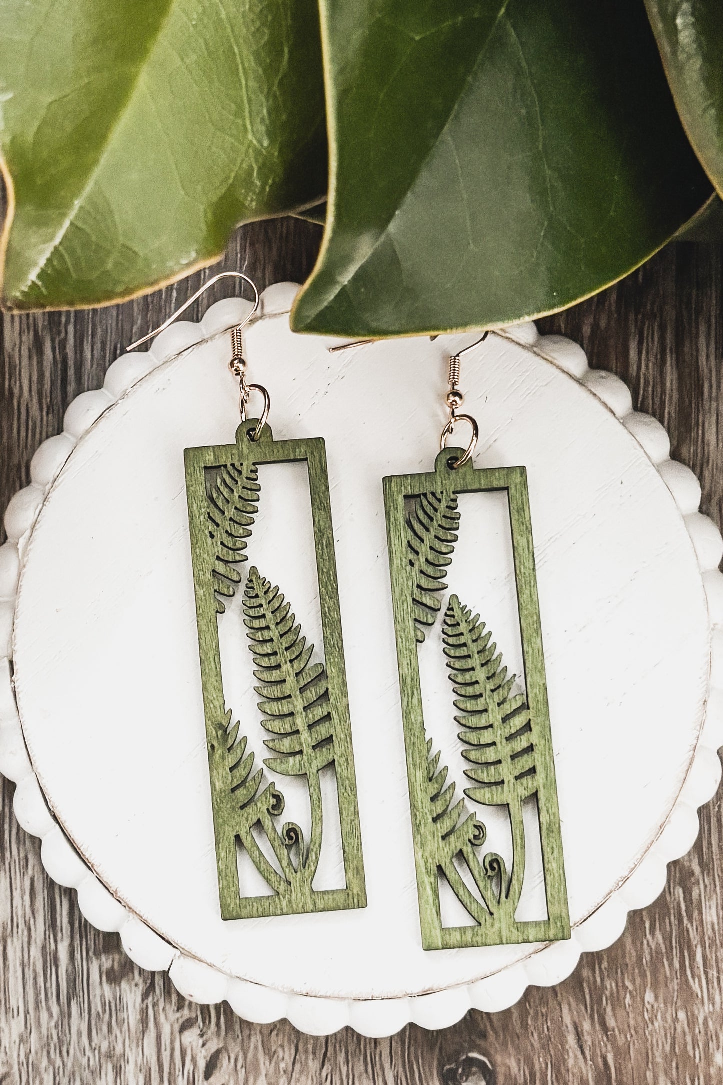 Beautiful Green Wood Foliage Earrings