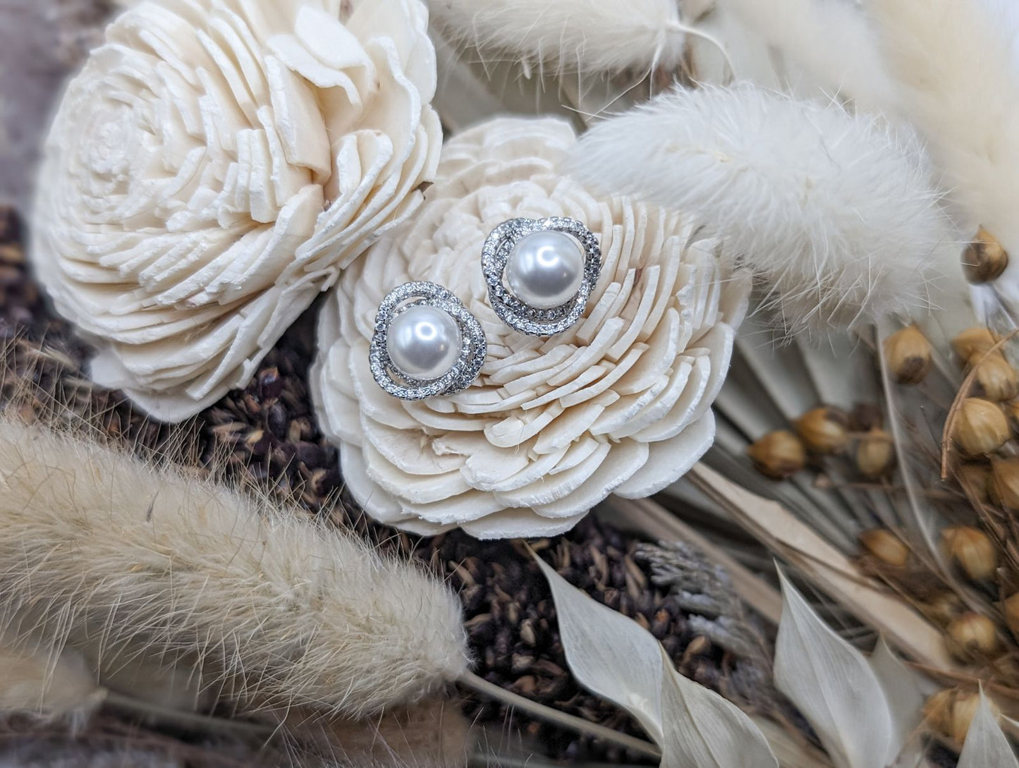 Beautiful Crystal and Pearl Silver Studs