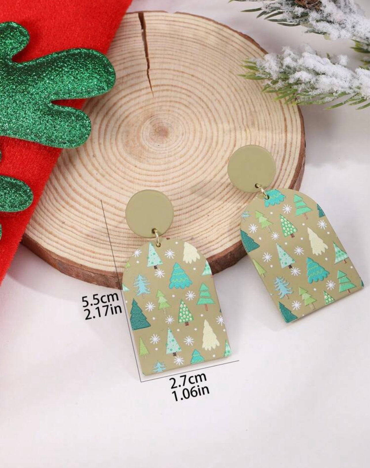 Beautiful Christmas Green Tree Earrings