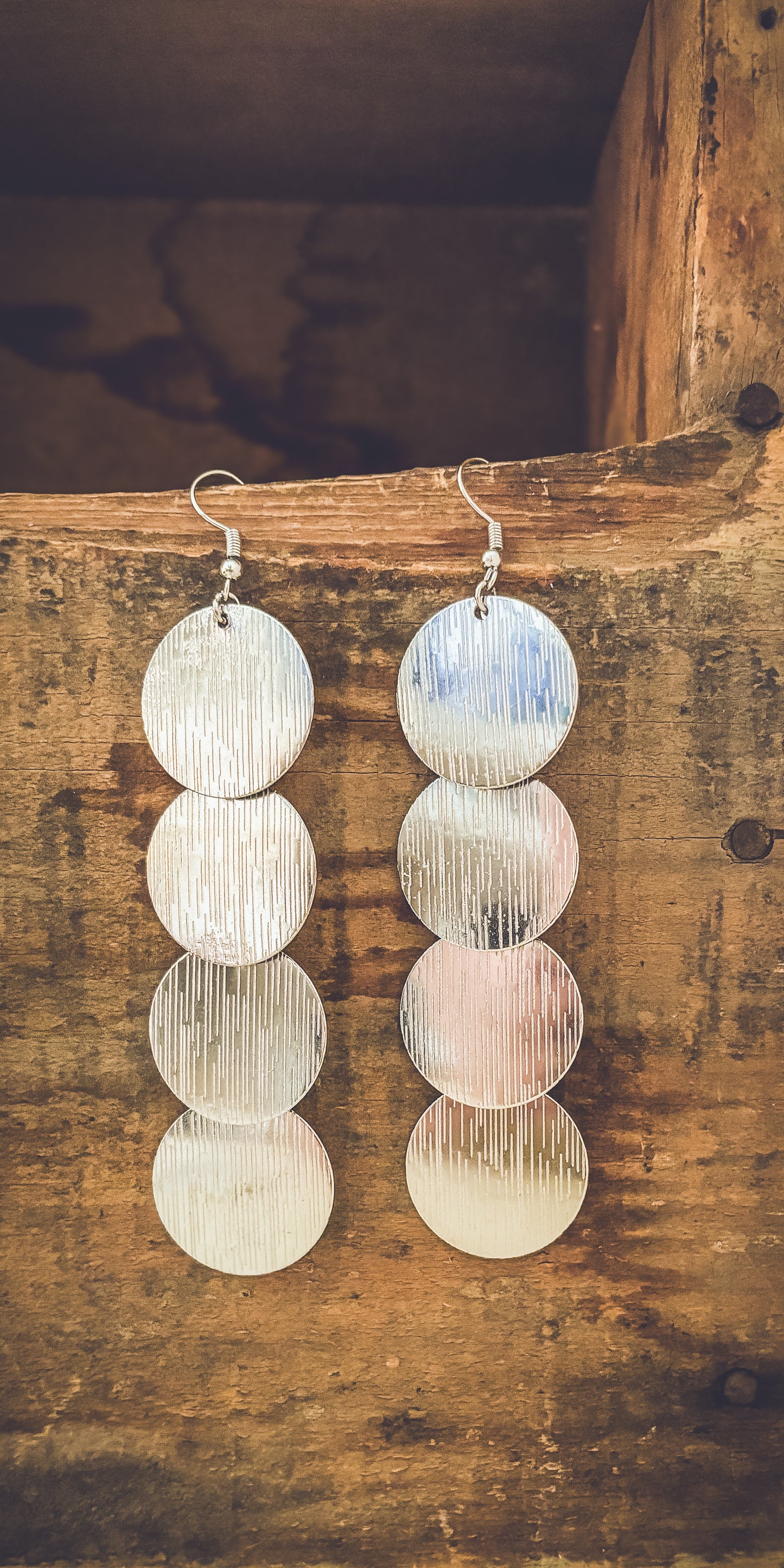 Beautiful Circular Silver Drop Earrings