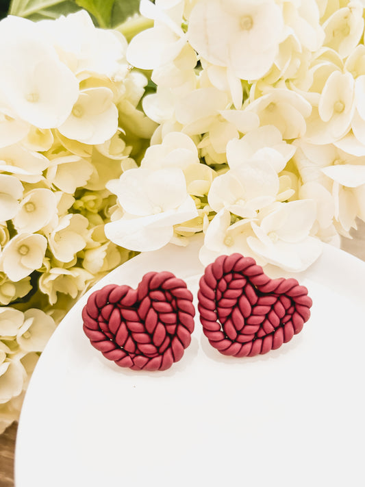 Braided Clay Heart Earrings