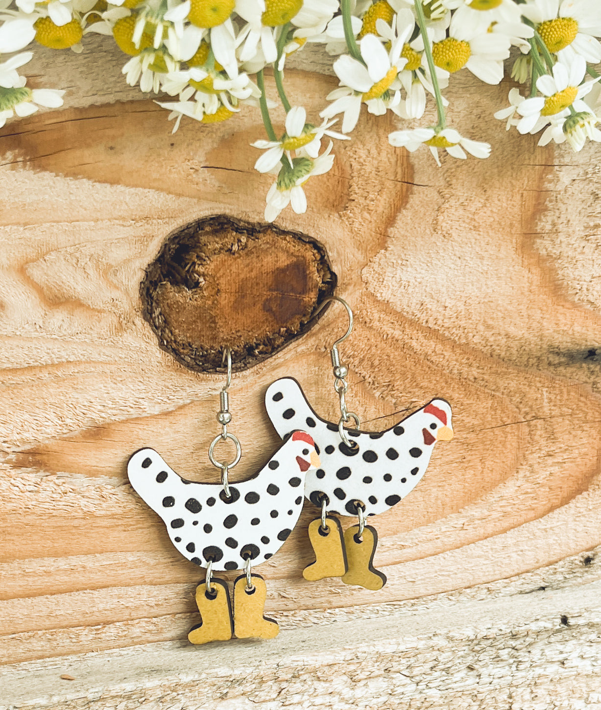 Adorable Wood Chicken Earrings