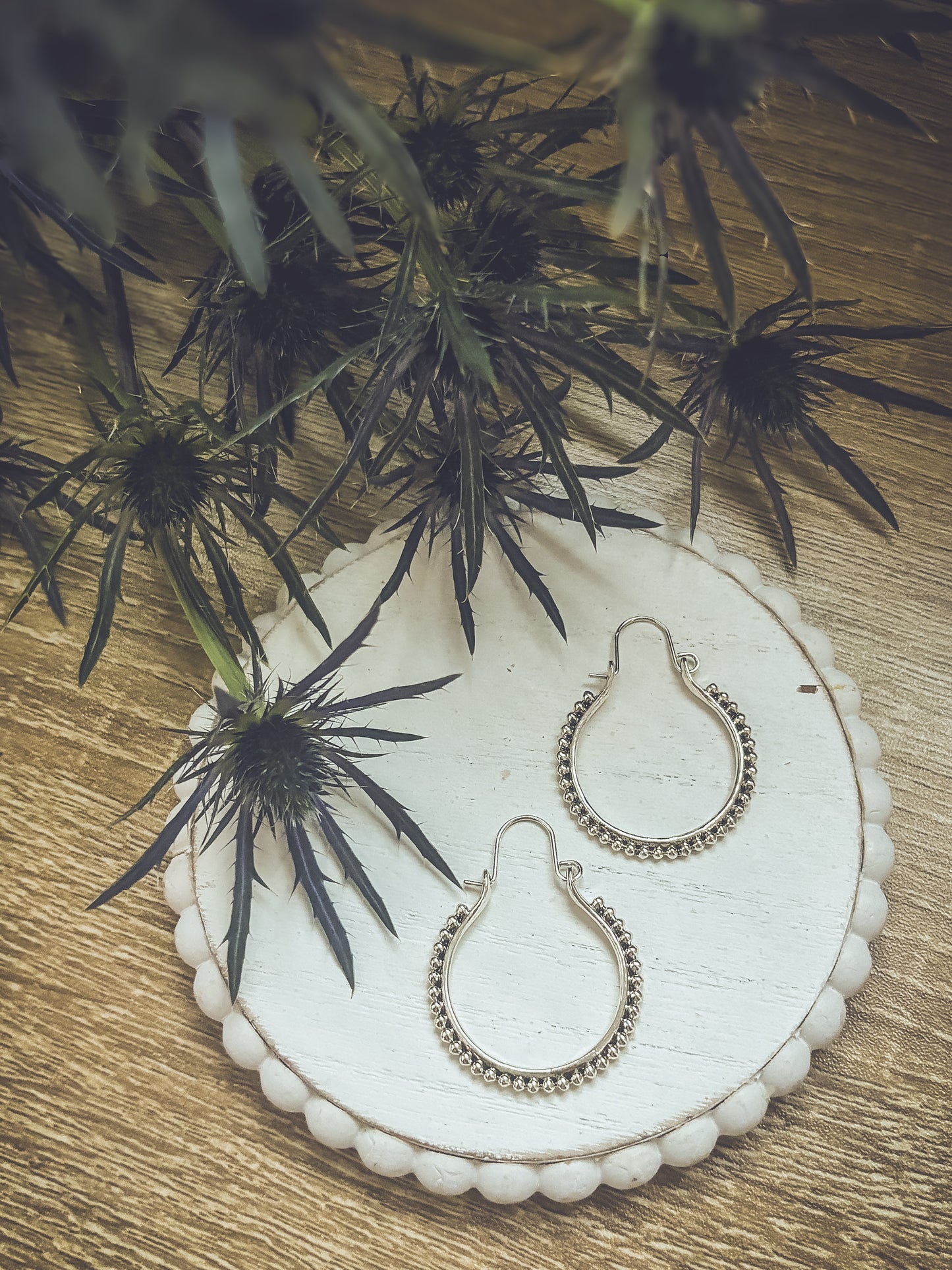 Beautiful Boho Silver Hoop Drop Earrings