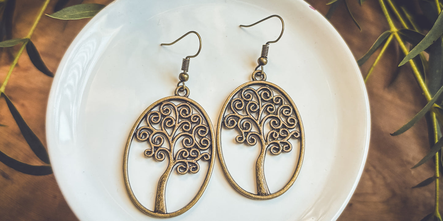 Beautiful Bronze Swirling Tree Earrings