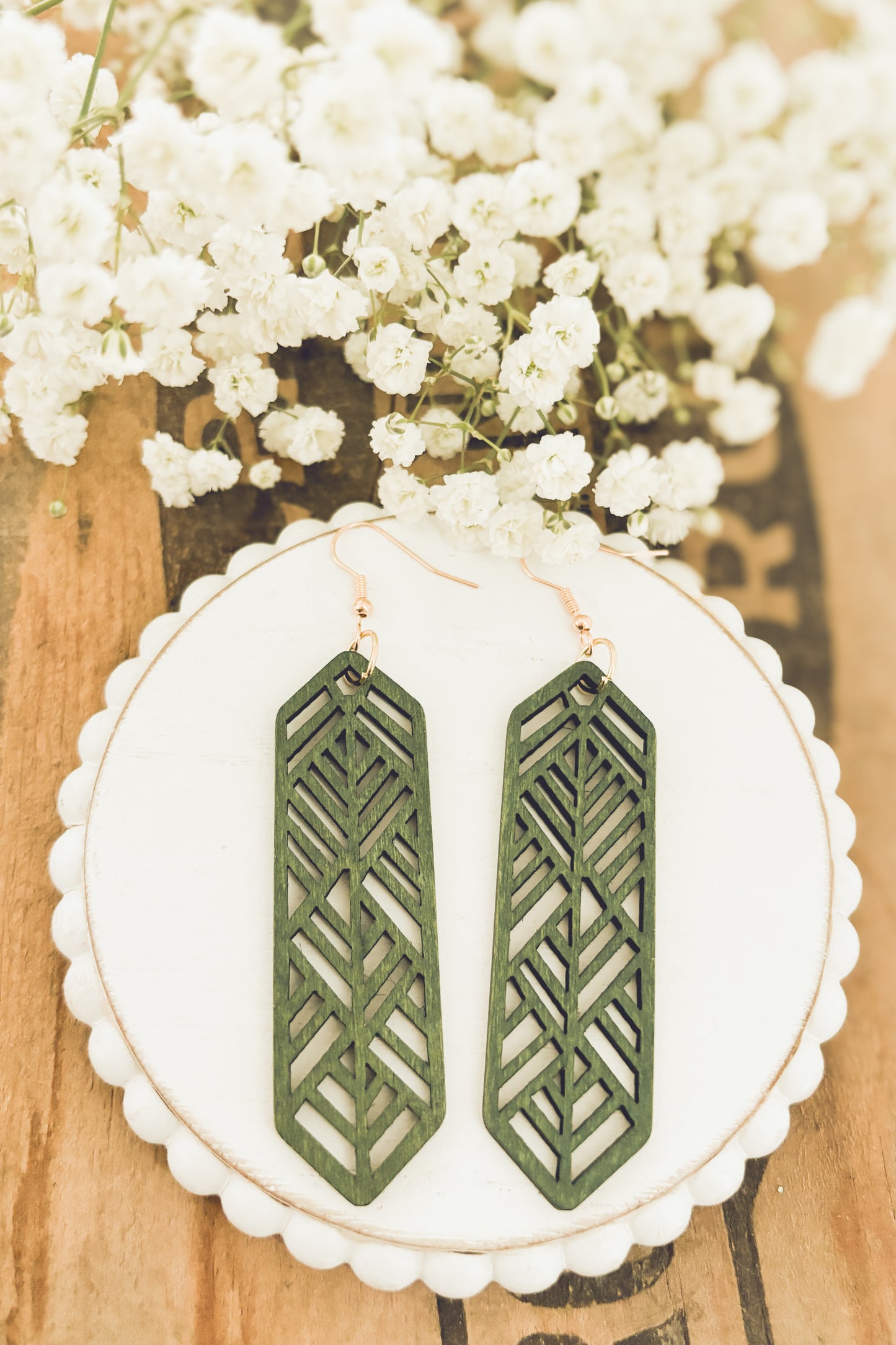 Beautiful Green Wooden Laser Cut Earrings