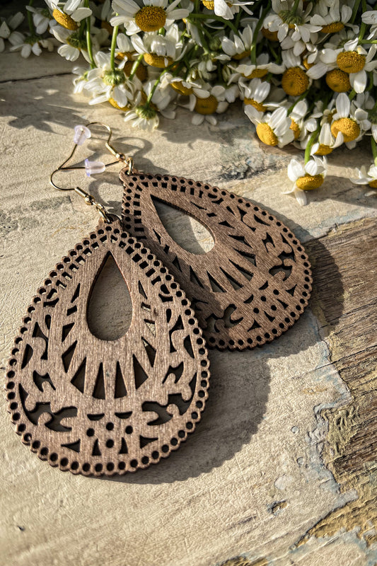 Beautiful Brown Wood Statement Earrings