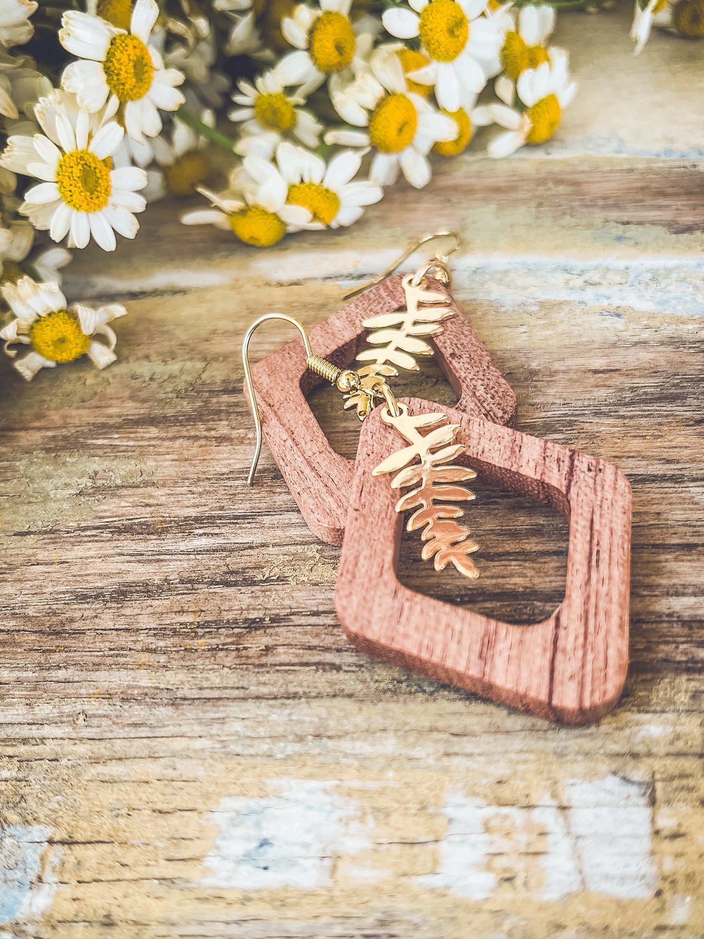 Beautiful Gold Leaf Wood Earrings