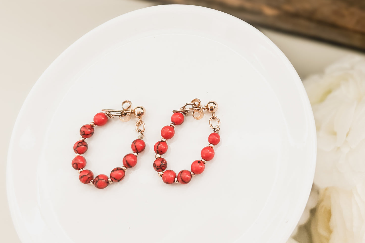 Beautiful Red Huggie Hoops