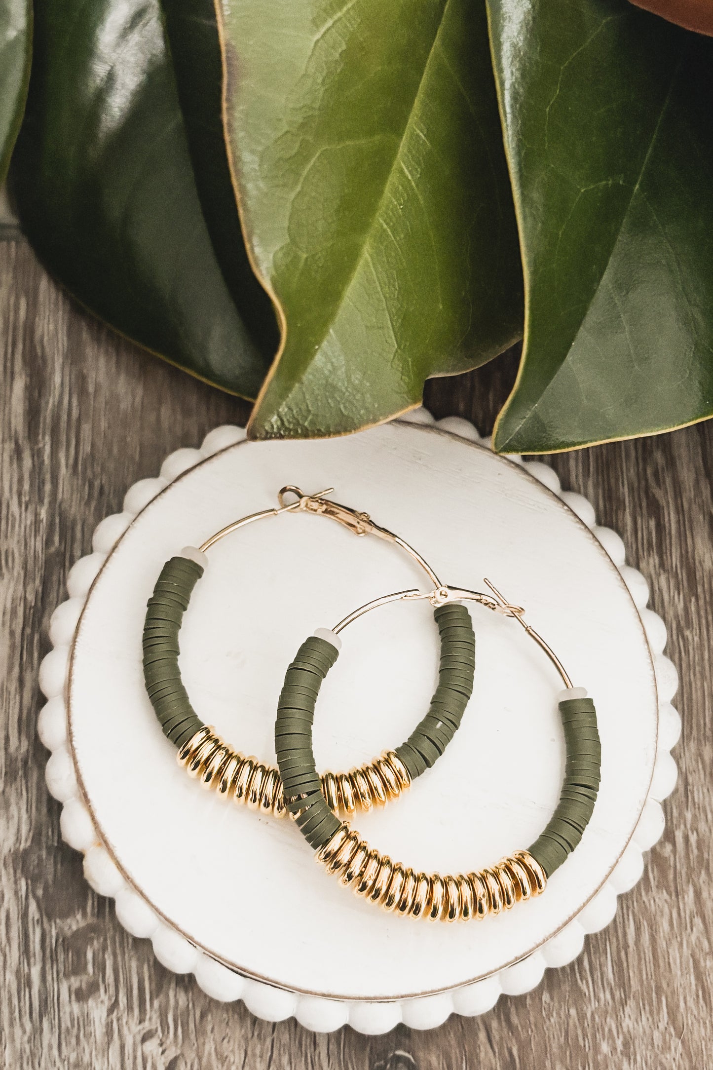 Beautiful Green and Gold Clay Hoops