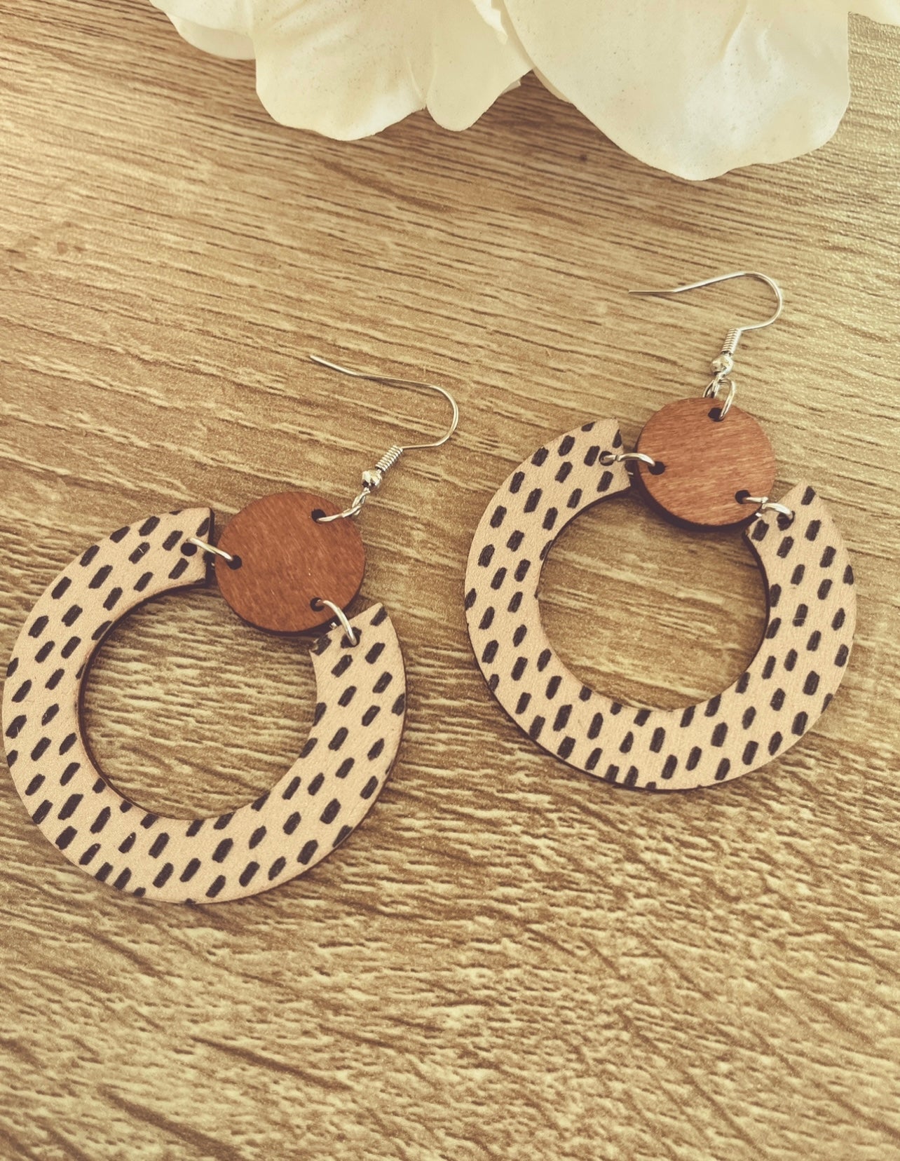 Beautiful White Wood Circle Earrings