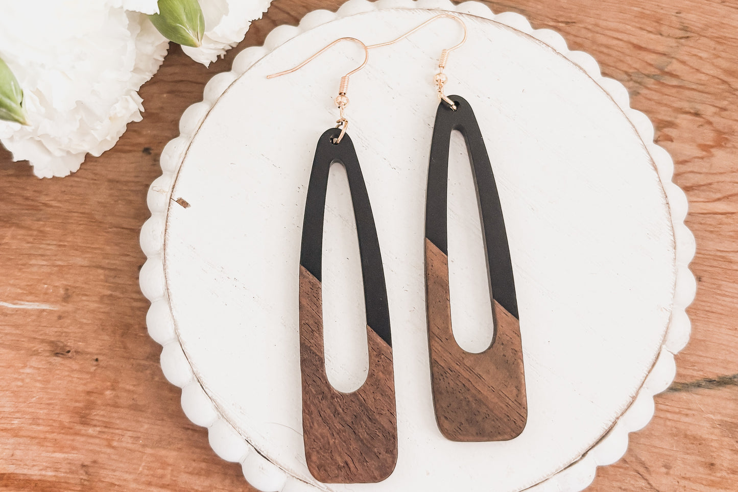 Beautiful Black Wood and Resin Earrings