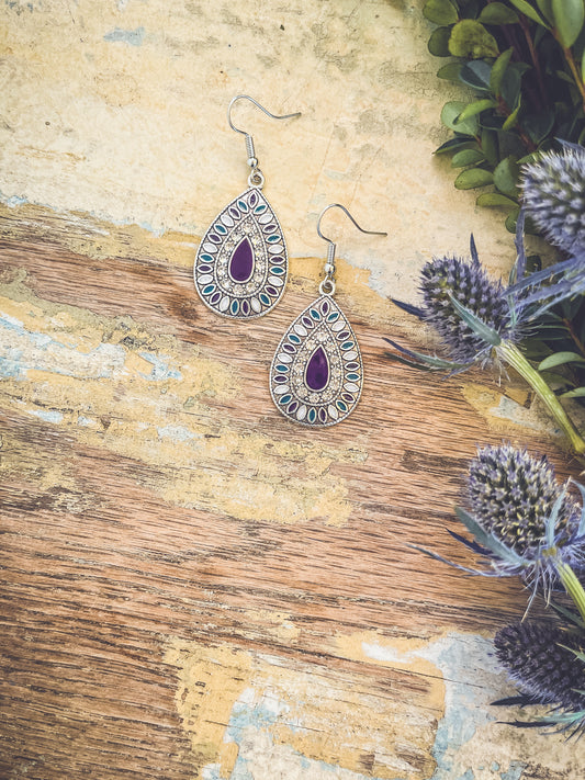 Beautiful Royal Purple and Turquoise Drop Earrings