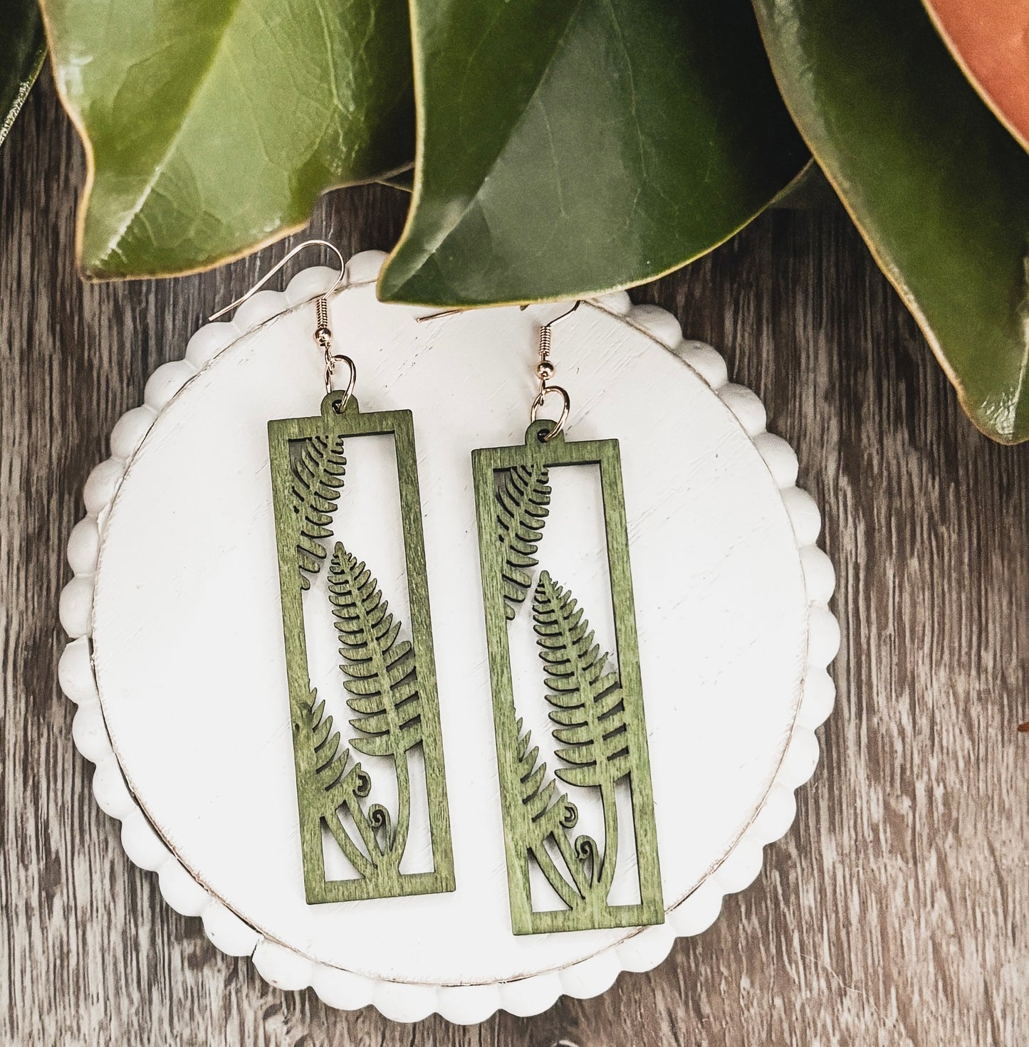 Beautiful Green Wood Foliage Earrings