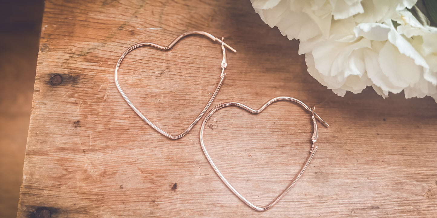 Beautiful Rose Gold Heart Hoop Earrings