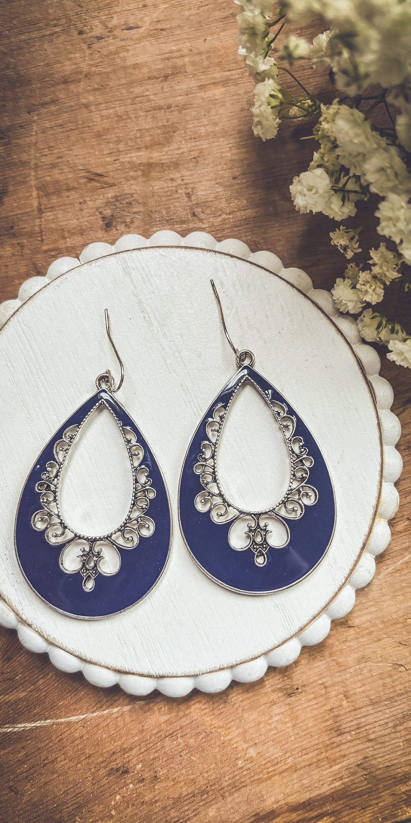 Beautiful Dark Blue and Silver Drop Earrings