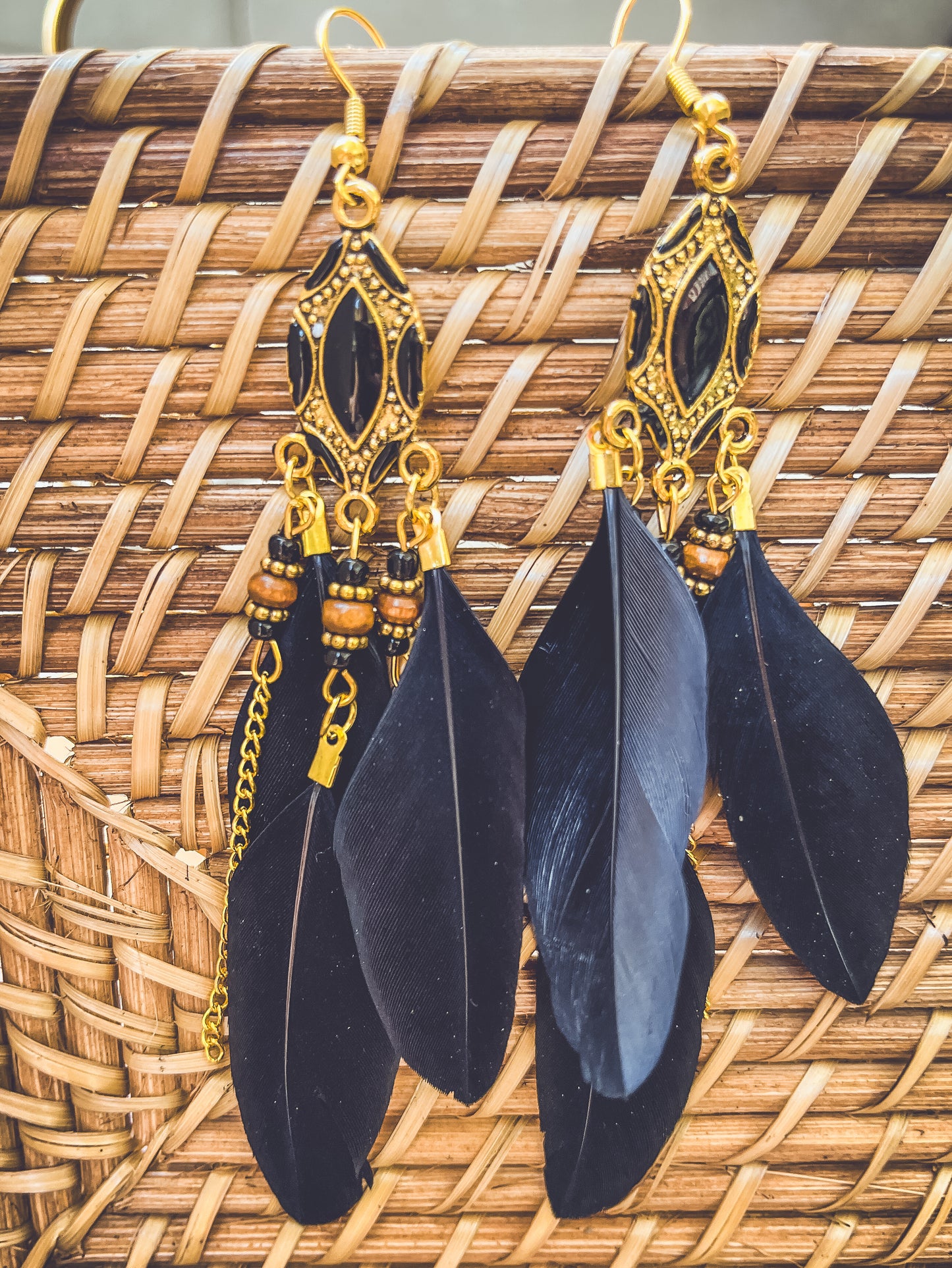 Beautiful Black Bohemian Feather Earrings