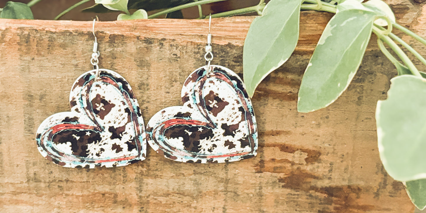 Beautiful Faux Leather Cow Heart Earrings