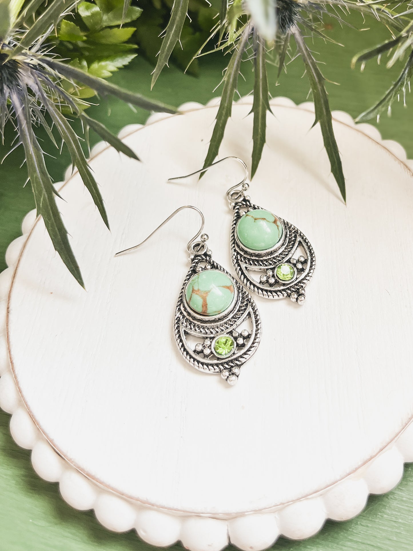 Beautiful Green and Silver Drop Earrings