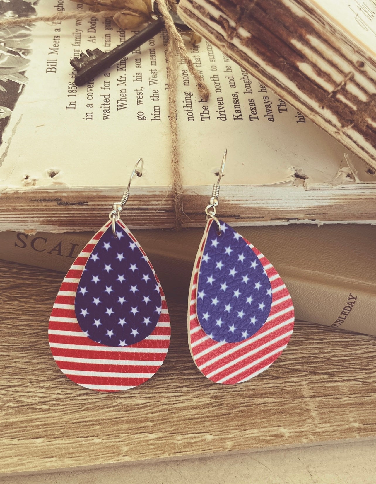 Red, White and Blue, American Flag Drop Earrings