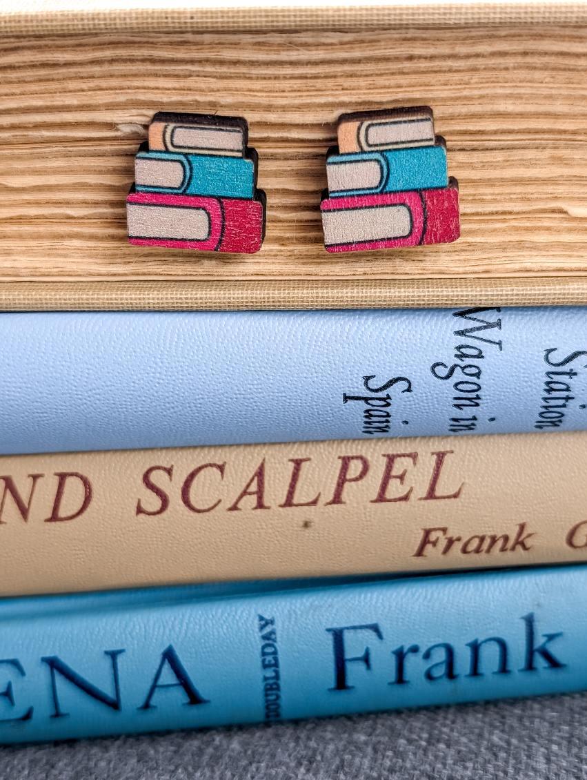 Adorable Book Wood Stud Earrings