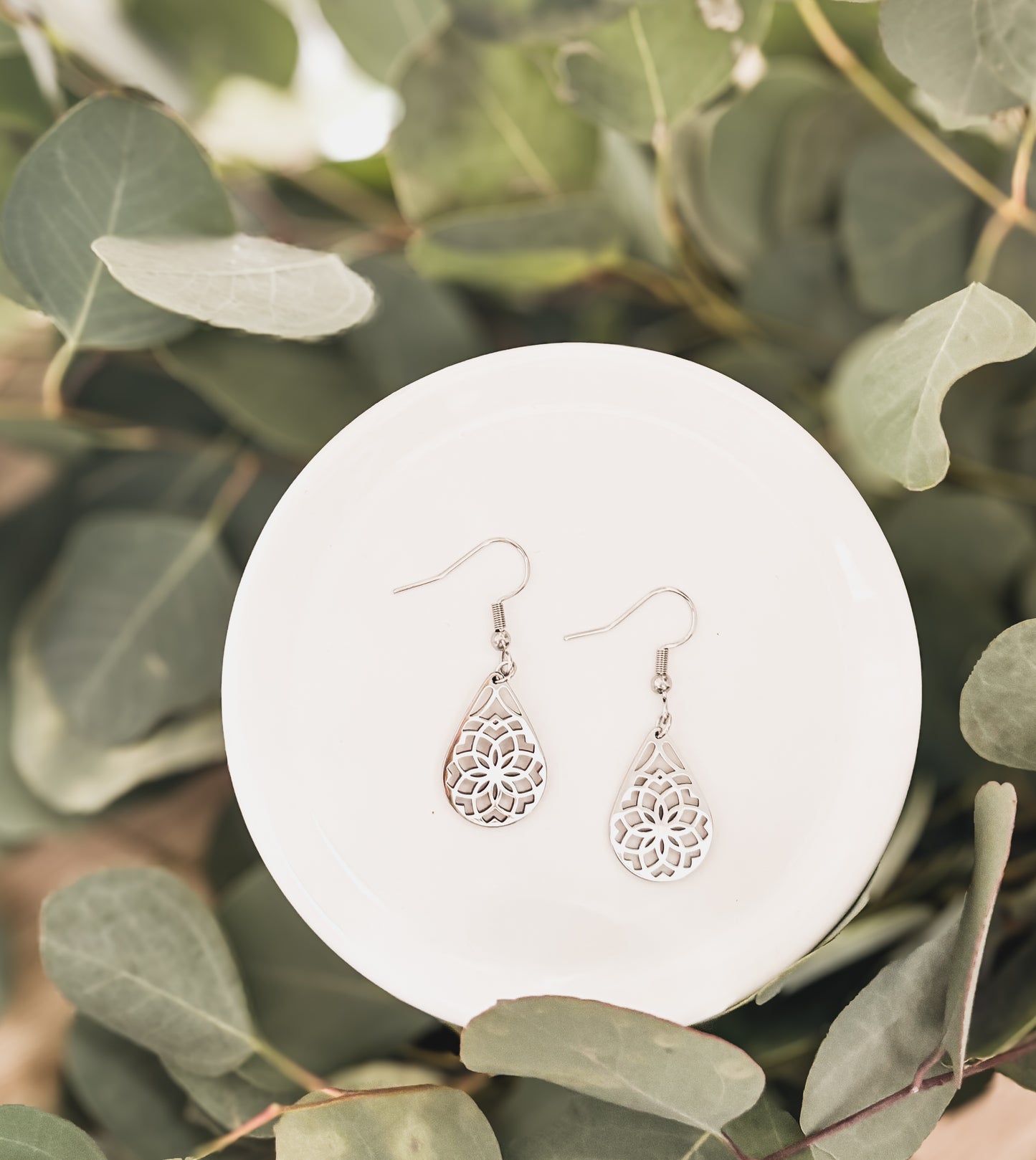 Beautiful Silver Floral Drop Earrings