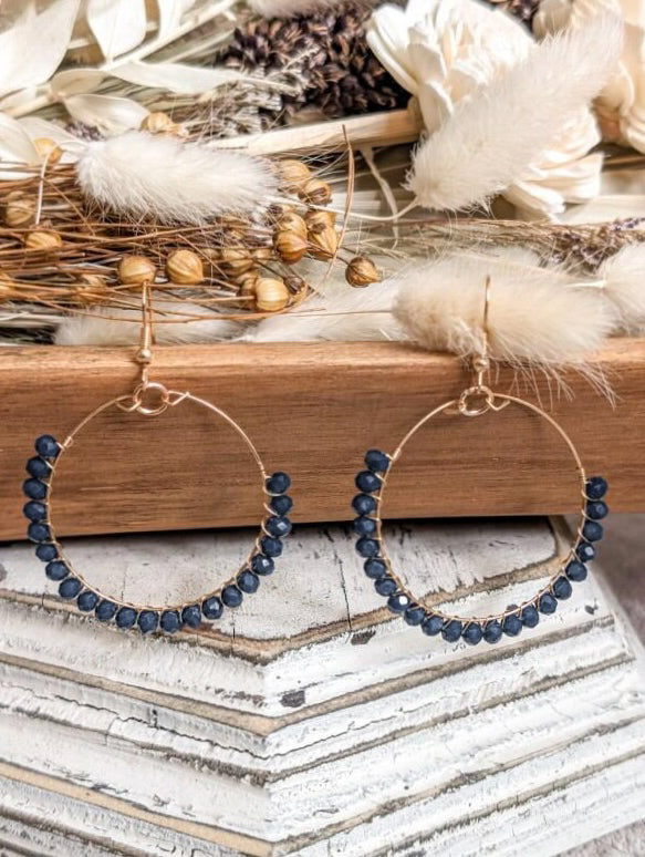 Beautiful Black Beaded Hoop Earrings