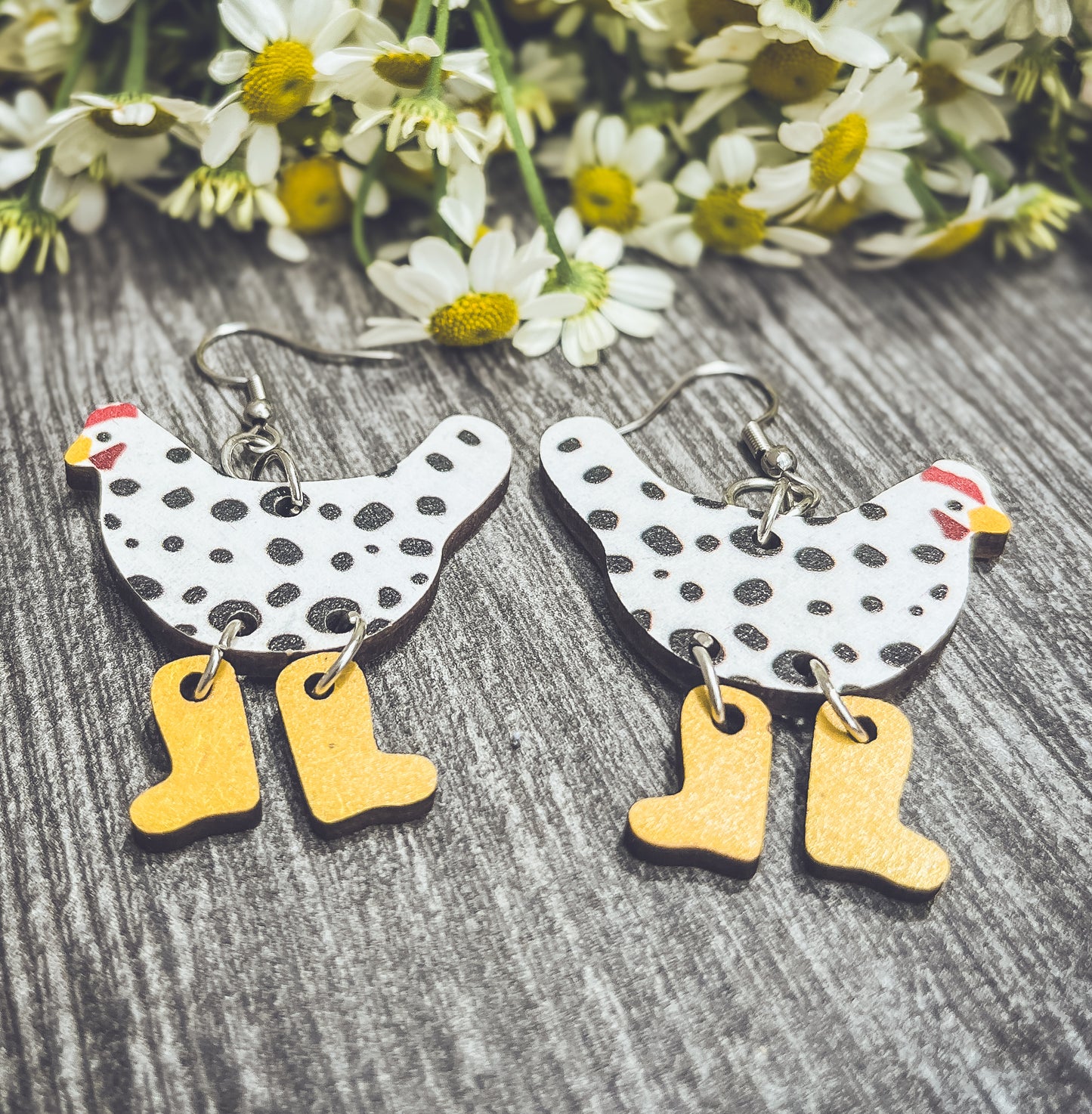 Adorable Wood Chicken Earrings