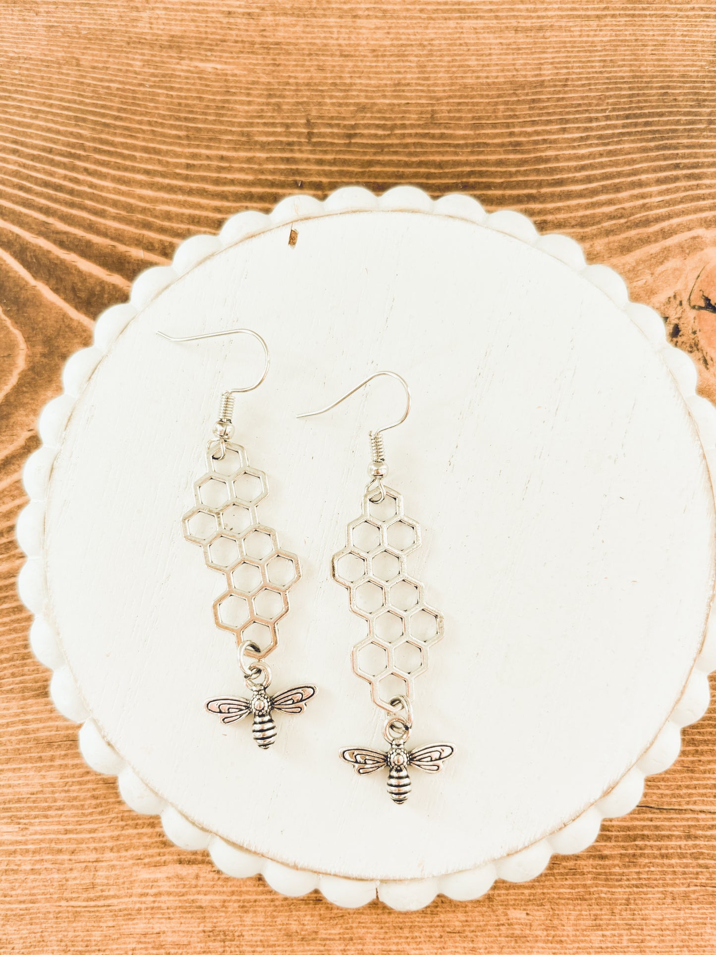 Gold or Silver Honeybee Honeycomb Earrings