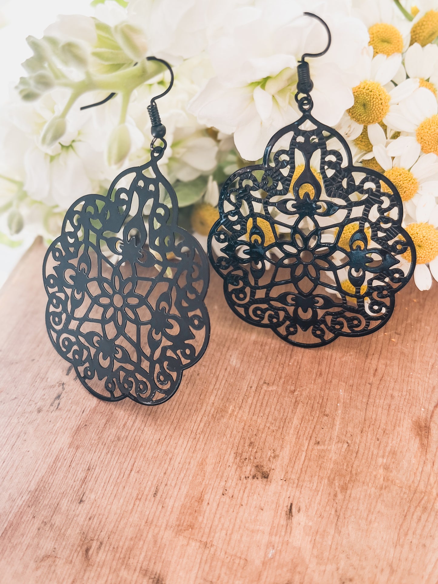 Beautiful Black Ornate Drop Earrings