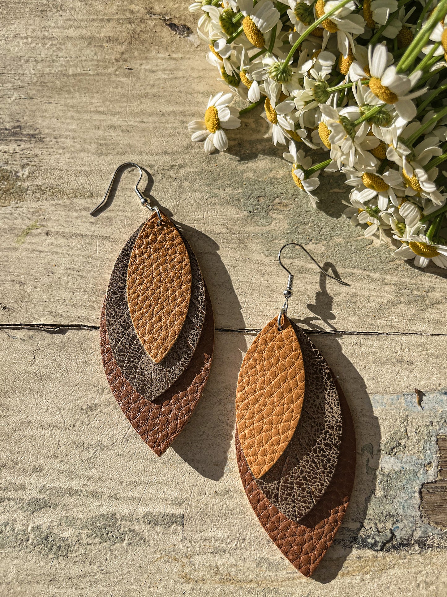 Beautiful Faux Brown Leather Earrings