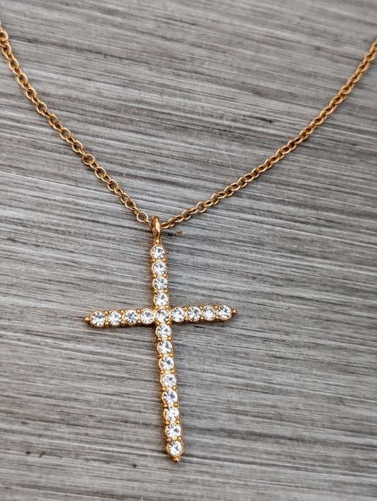 Beautiful Gold or Silver Crystal Cross Necklace