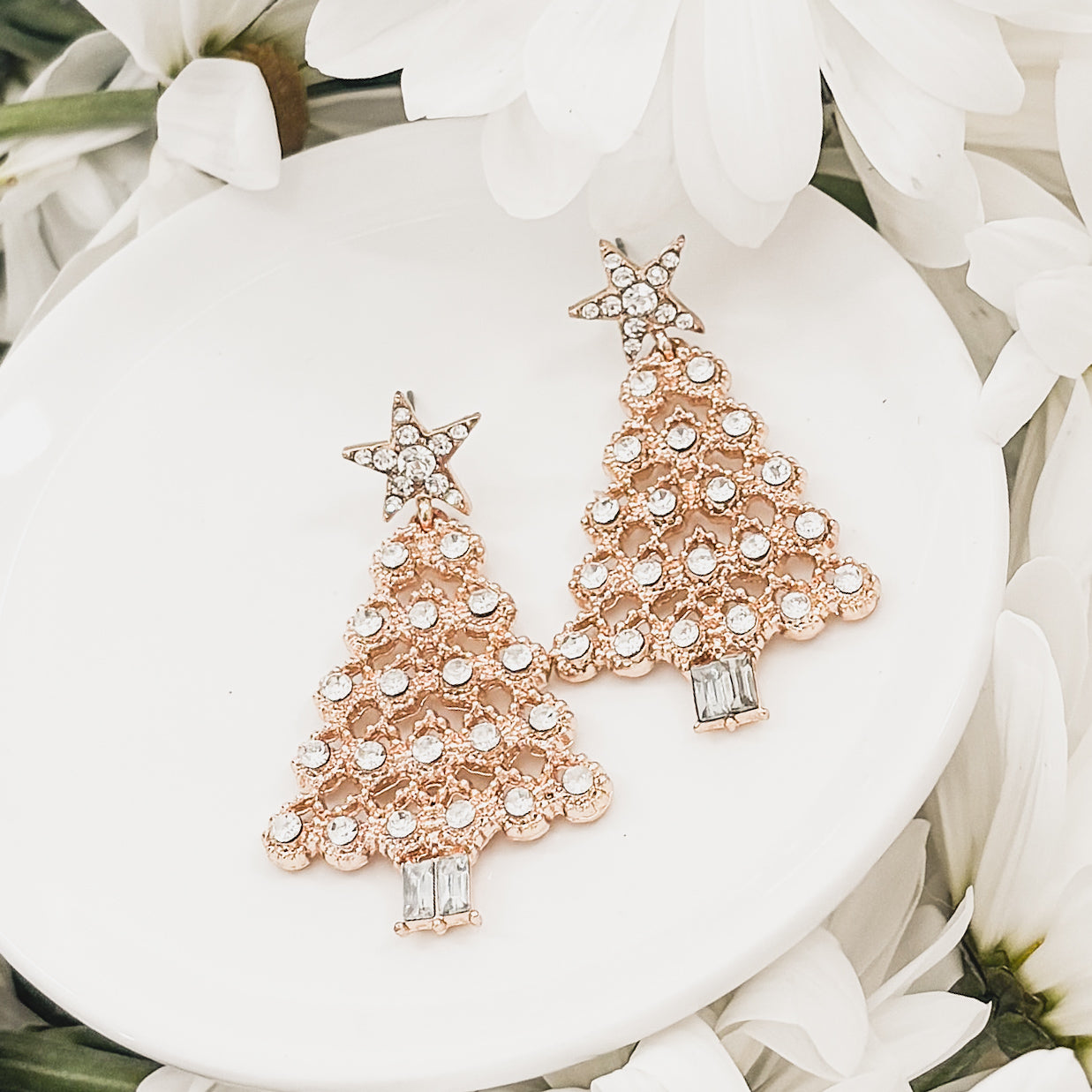 Beautiful Gold and Crystal Christmas Tree Earrings