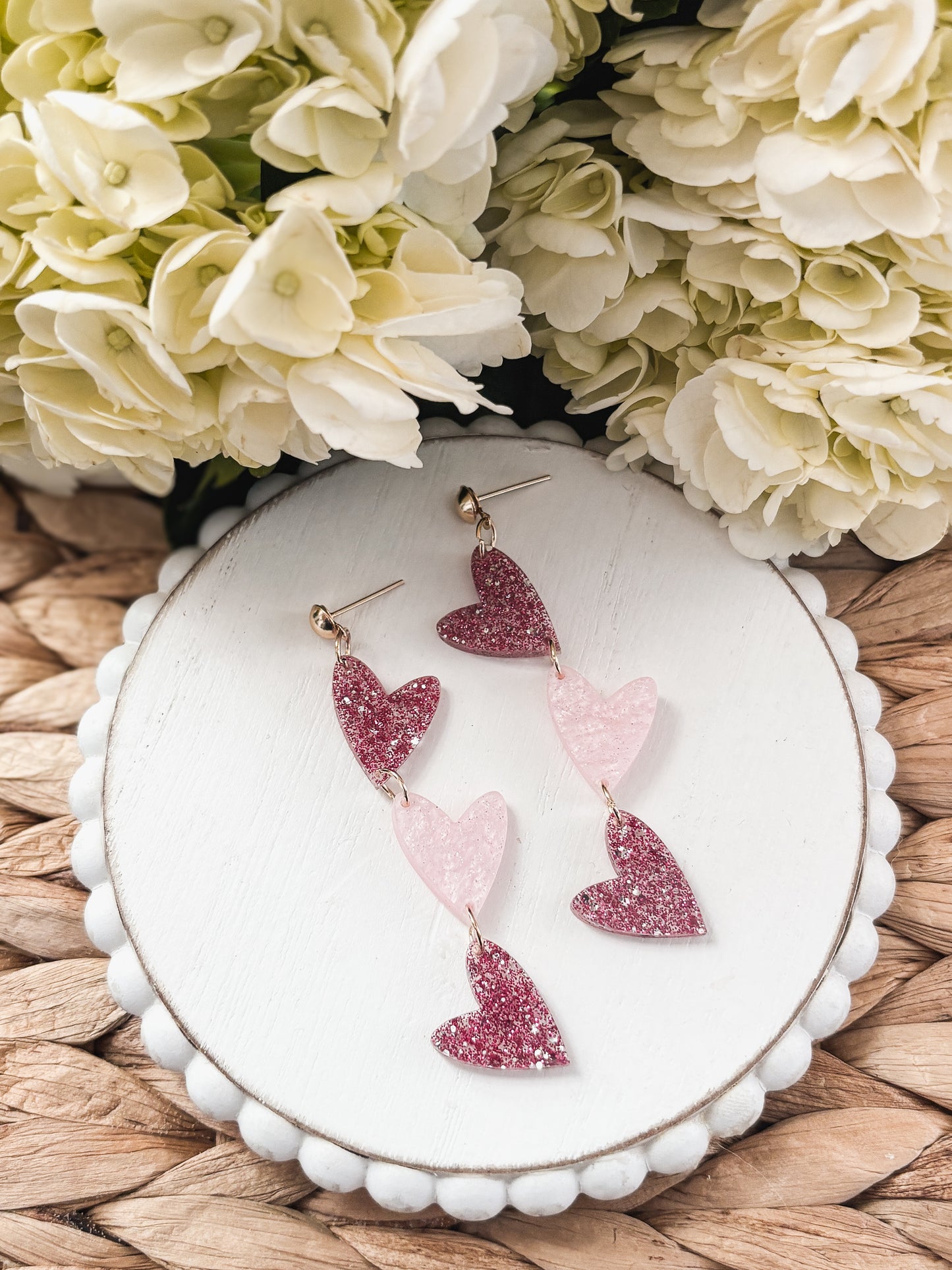 Adorable Pink Acrylic Heart Drop Earrings