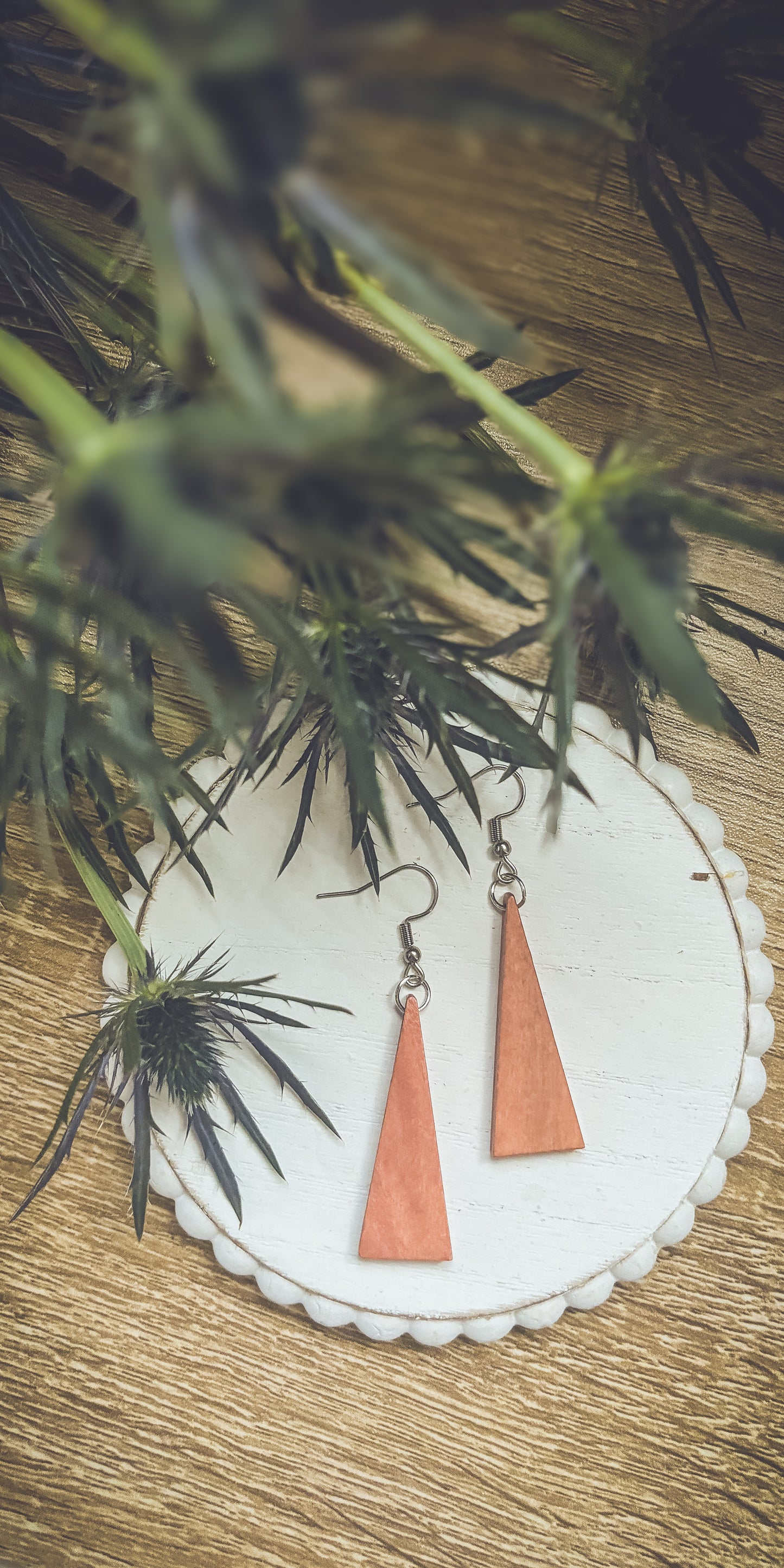 Beautiful Boho Triangle Wooden Drop Earrings