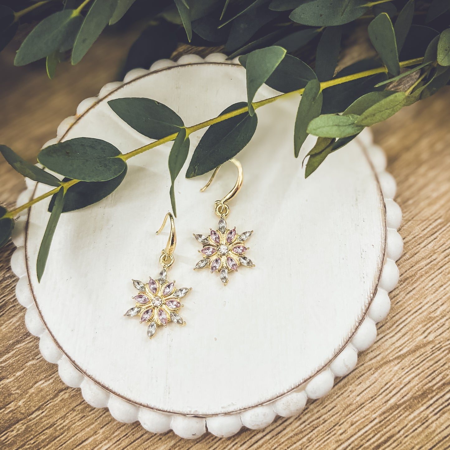 Beautiful Gold and Crystal Snowflake Earrings