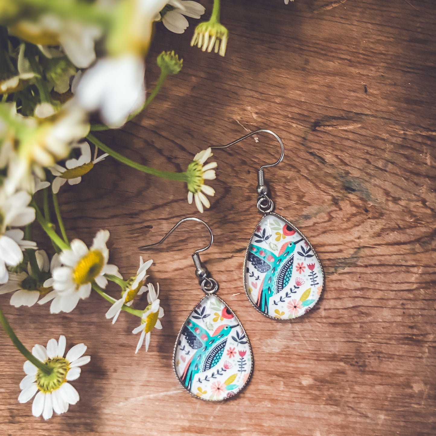 Beautiful Glass Like Folk Bird Earrings