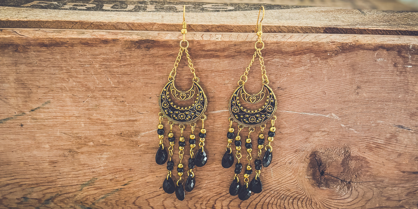 Beautiful Black Boho Chandelier Earrings