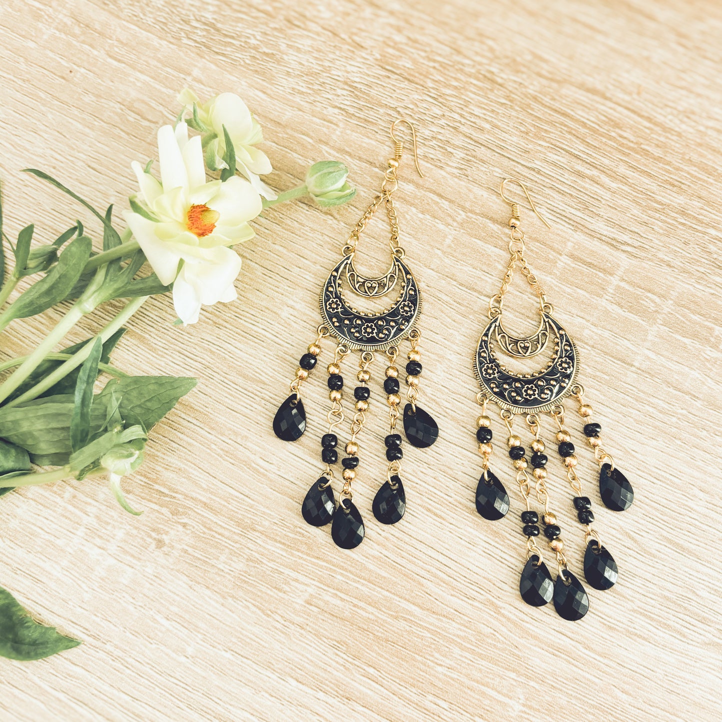 Beautiful Black Boho Chandelier Earrings