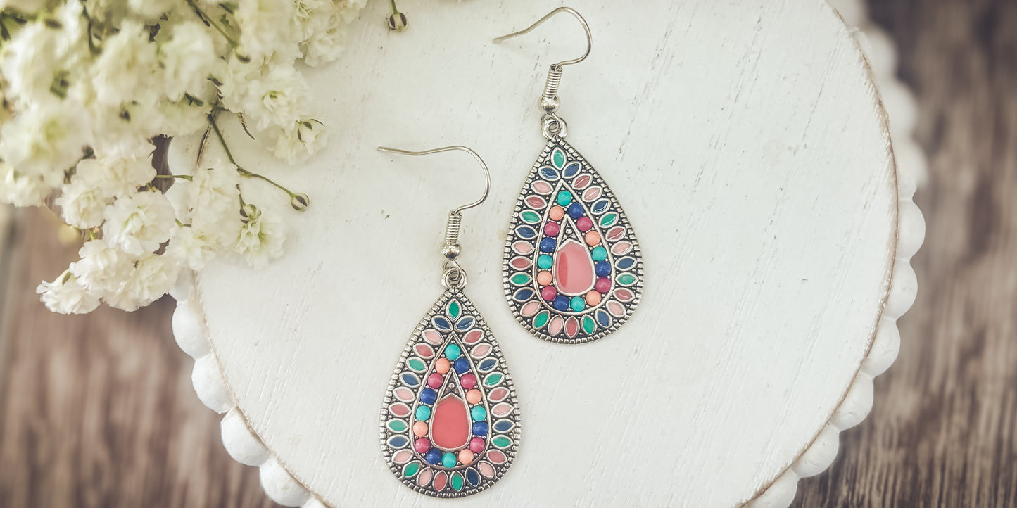 Beautiful Boho Pink Drop Earrings