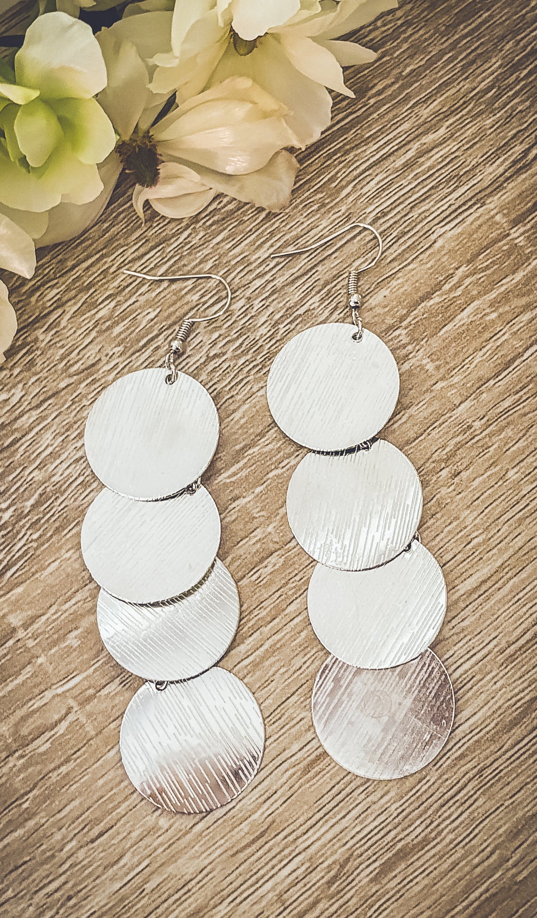 Beautiful Circular Silver Drop Earrings