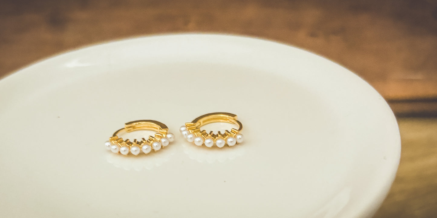 Beautiful Dainty Pearl and Gold or Silver Huggie Earrings