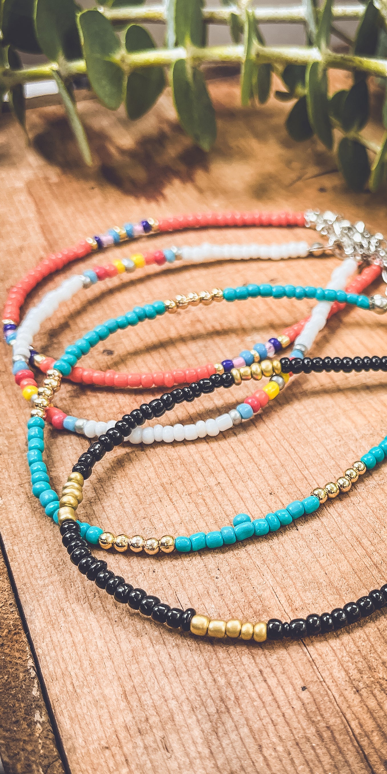 Beautiful Colorful 4 Piece Beaded Anklet Set