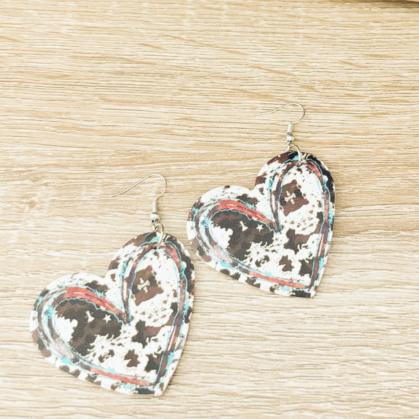 Beautiful Faux Leather Cow Heart Earrings